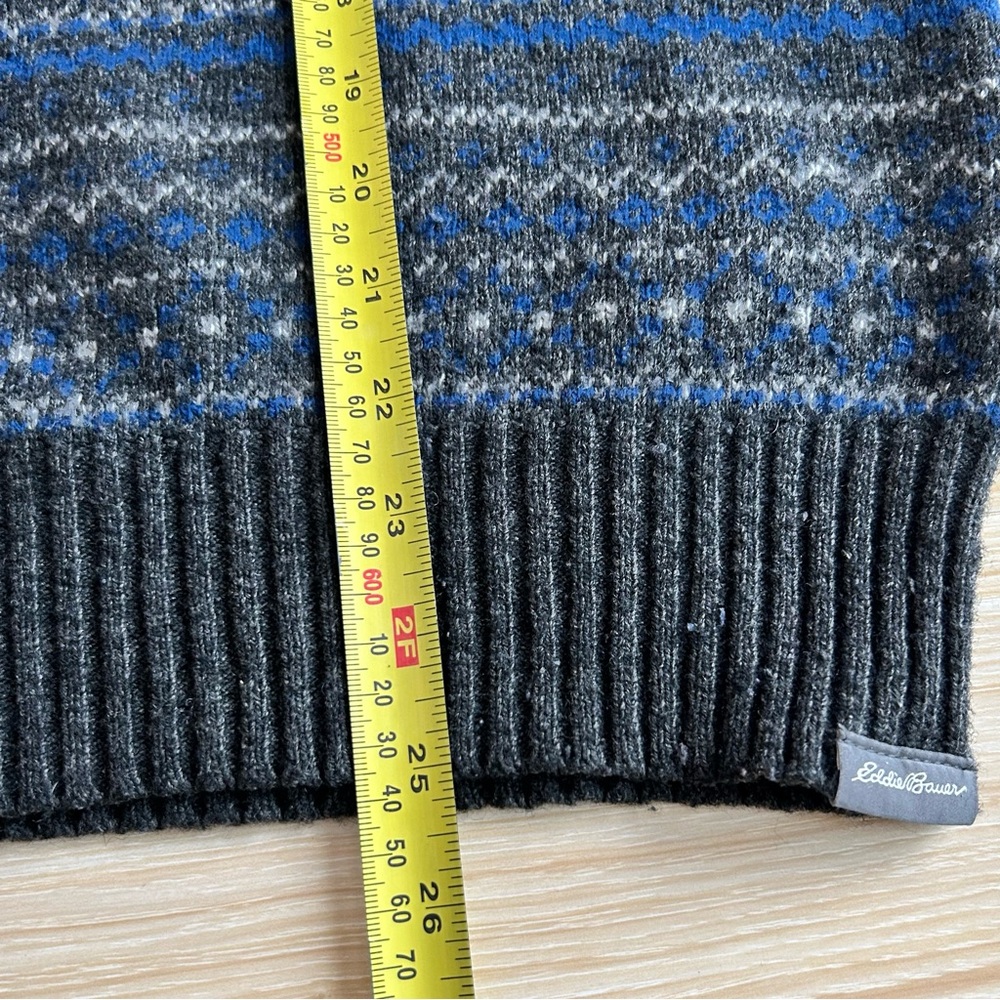 Eddie Bauer Men’s Fair Isle Wool Blend Crewneck Sweater- Blue/Gray - Large - Picture 4 of 10